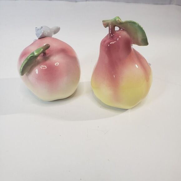 Adorable Vintage MCM Napcowear Ceramic Mouse in Apple Pear Toothpick Holder Set - Picture 2 of 5